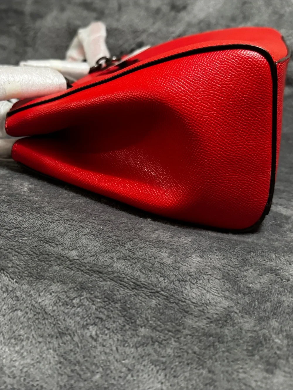 Coach Red Leather Tote with Signature Tag and Gunmetal Hardware